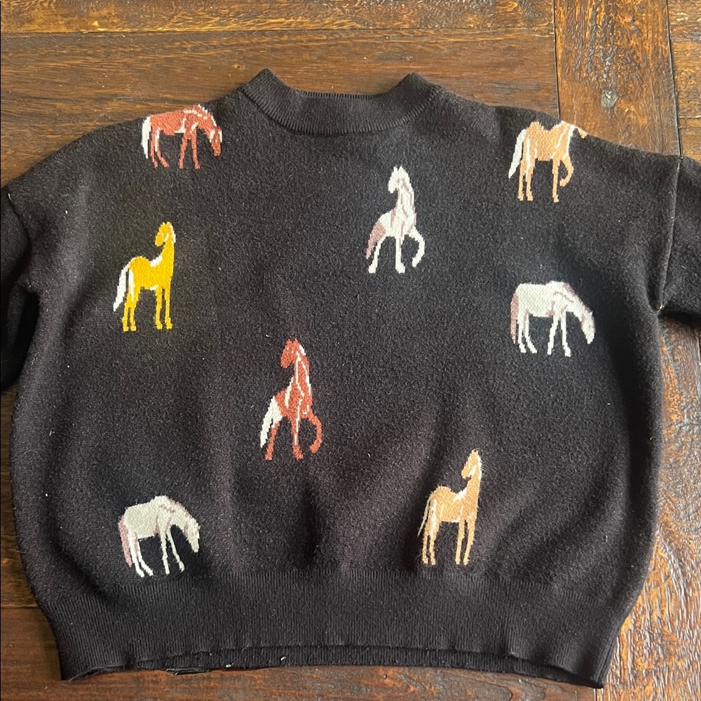 Women's Black Sweater with Horse Motif